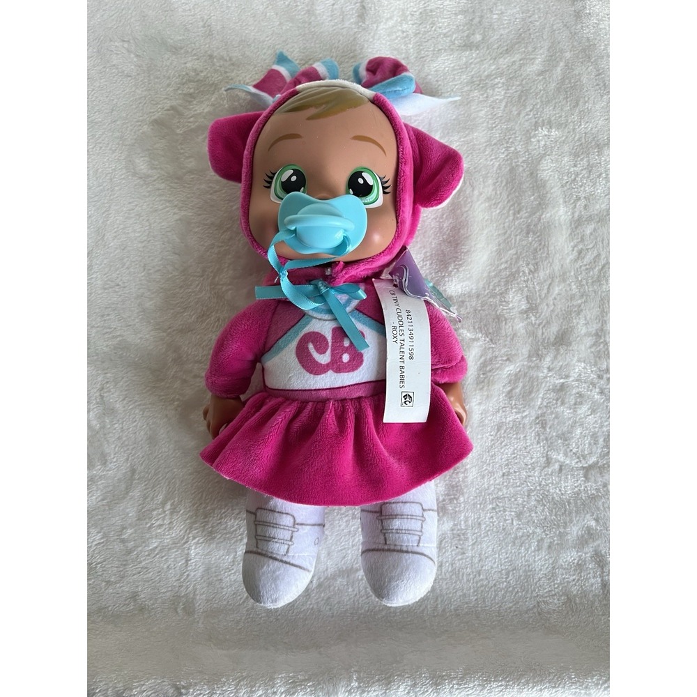 9" Cry‎ Babies Tiny Cuddles Stars Roxy Cheerleader Baby Doll Dog Ears/Eyes Hood